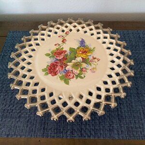 Vintage Cake Plate Stand Shabby Chic Floral Lattice